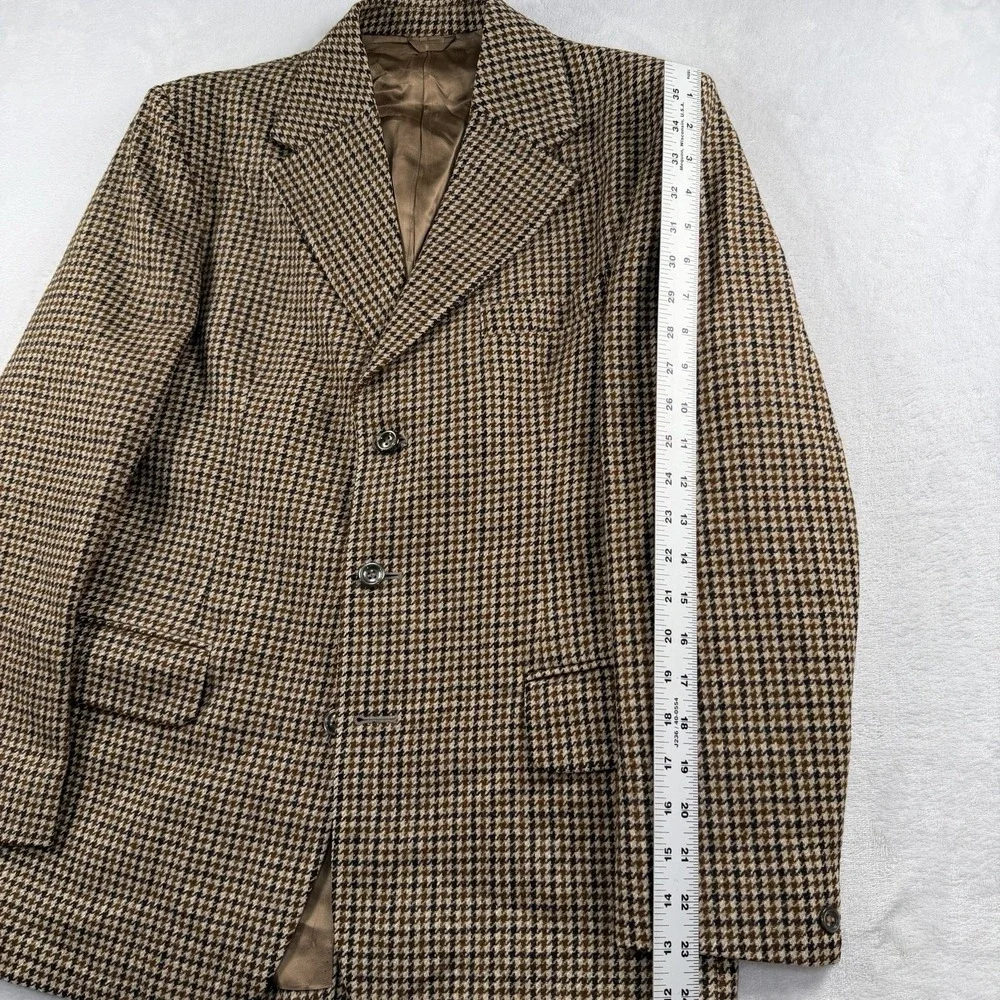 Vtg Lynton Sport Coat Tweed Blazer Mens 40R Check Houndstooth Wool Brown Black